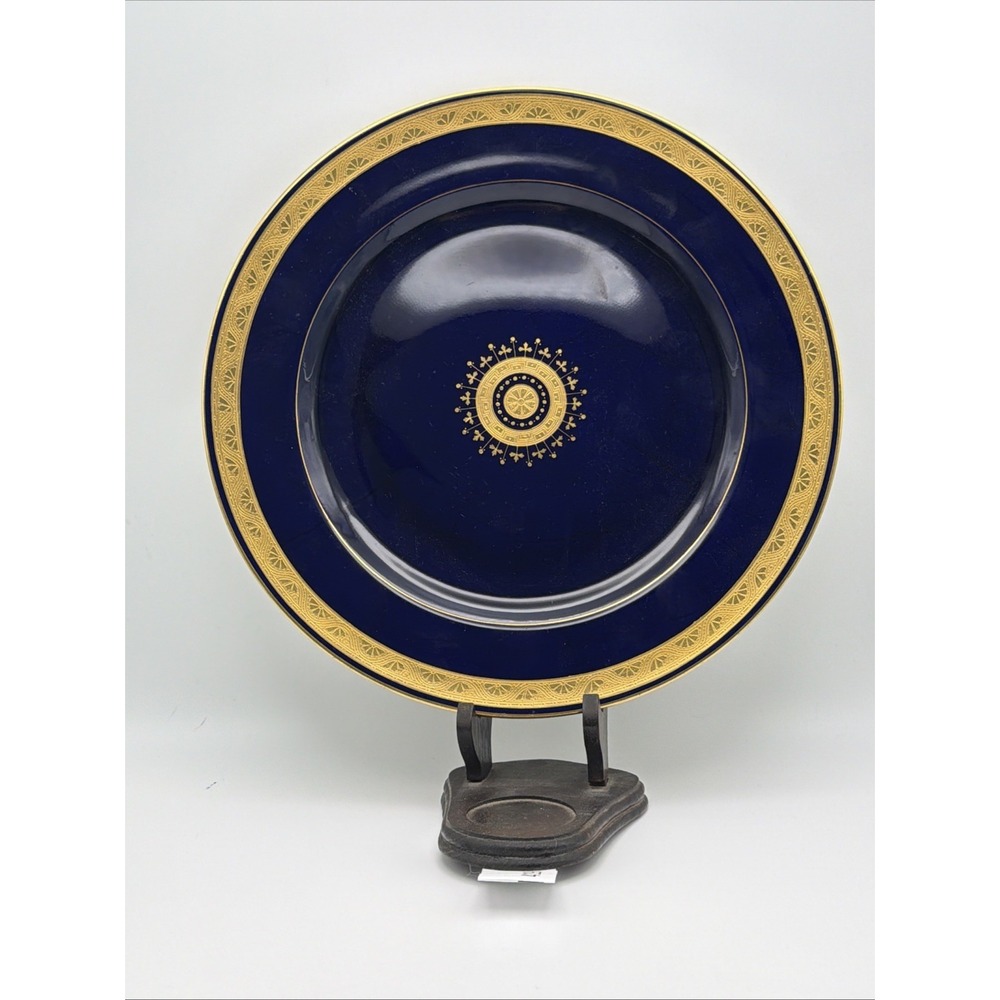 Antique Mintons Cobalt Blue Gold Plate Davis Collamore NY England 10"
